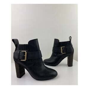 SEE By CHLOE Black Cappa Ankle Block Heel Booties Boots Buckle Leather 37 NEW